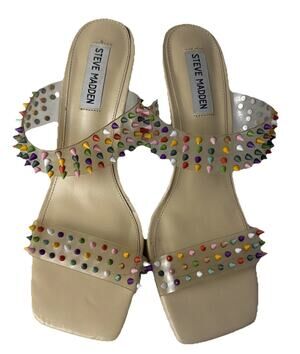 Steve Madden Lunna Studded Vinyl Multicolored Slide Heel Size 8.5M